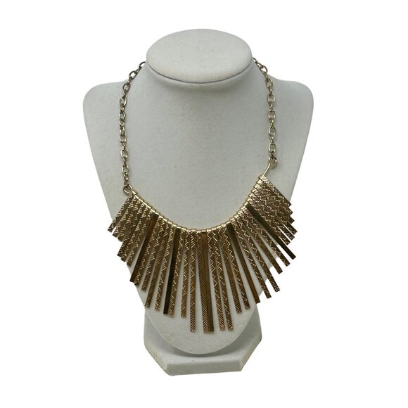 Gold-Tone Chevron Fringe Statement Necklace - Picture 1 of 9